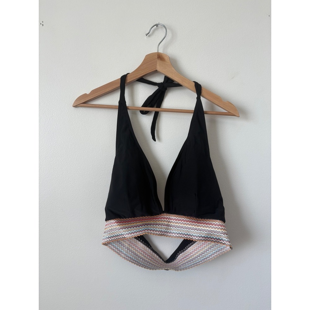 New - women's SHEIN Halter Swimsuit‎ Top – Black with Multicolor Band – XL